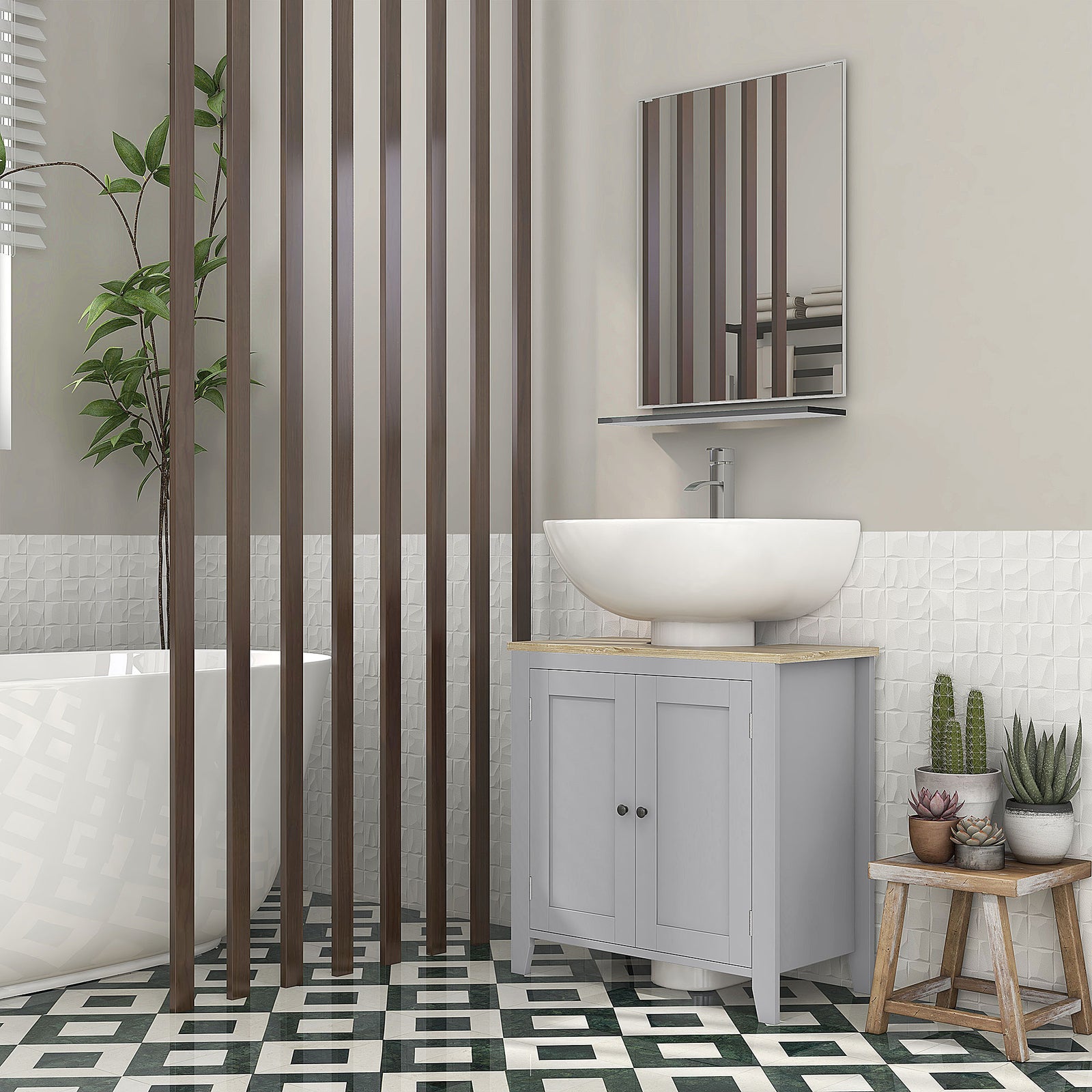 Bathroom Pedestal Under Sink Cabinet With Adjustable Shelf, Grey