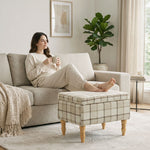 Linen Fabric Upholstered Footstool With Removable Top | Brown