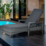 Dual Rattan Wicker Sun Lounger W/ Adjustable Headrest