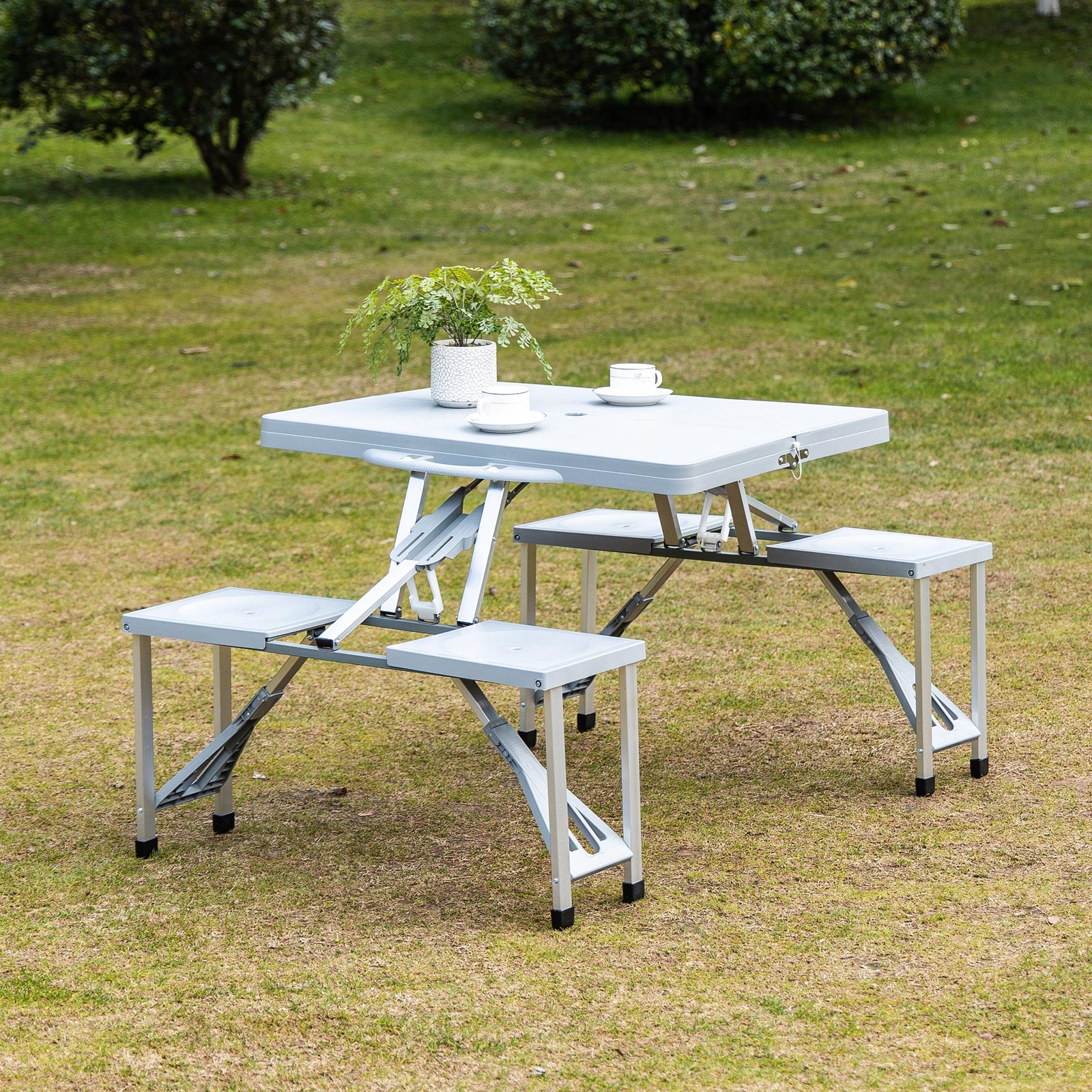 Picnic Table Chair Set 4 Seat Aluminium Pp W/ 2.7cm Hole | Gray