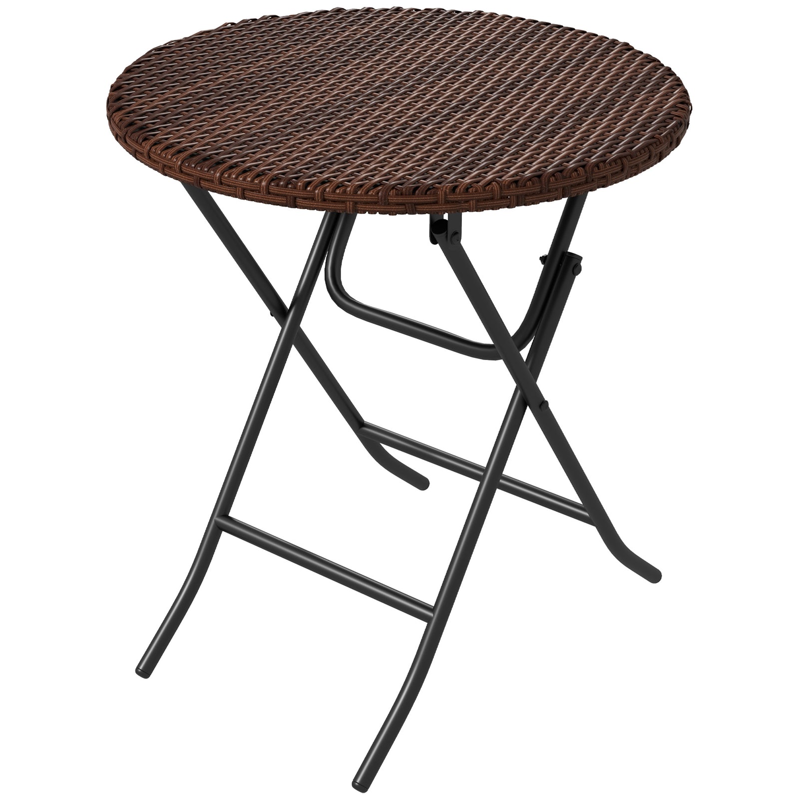 Foldable Rattan Coffee Table, Metal Frame, Mixed Brown