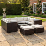 Oliena 10 Seat Modular Rattan Small U-shape Garden Furniture | Cream & Brown