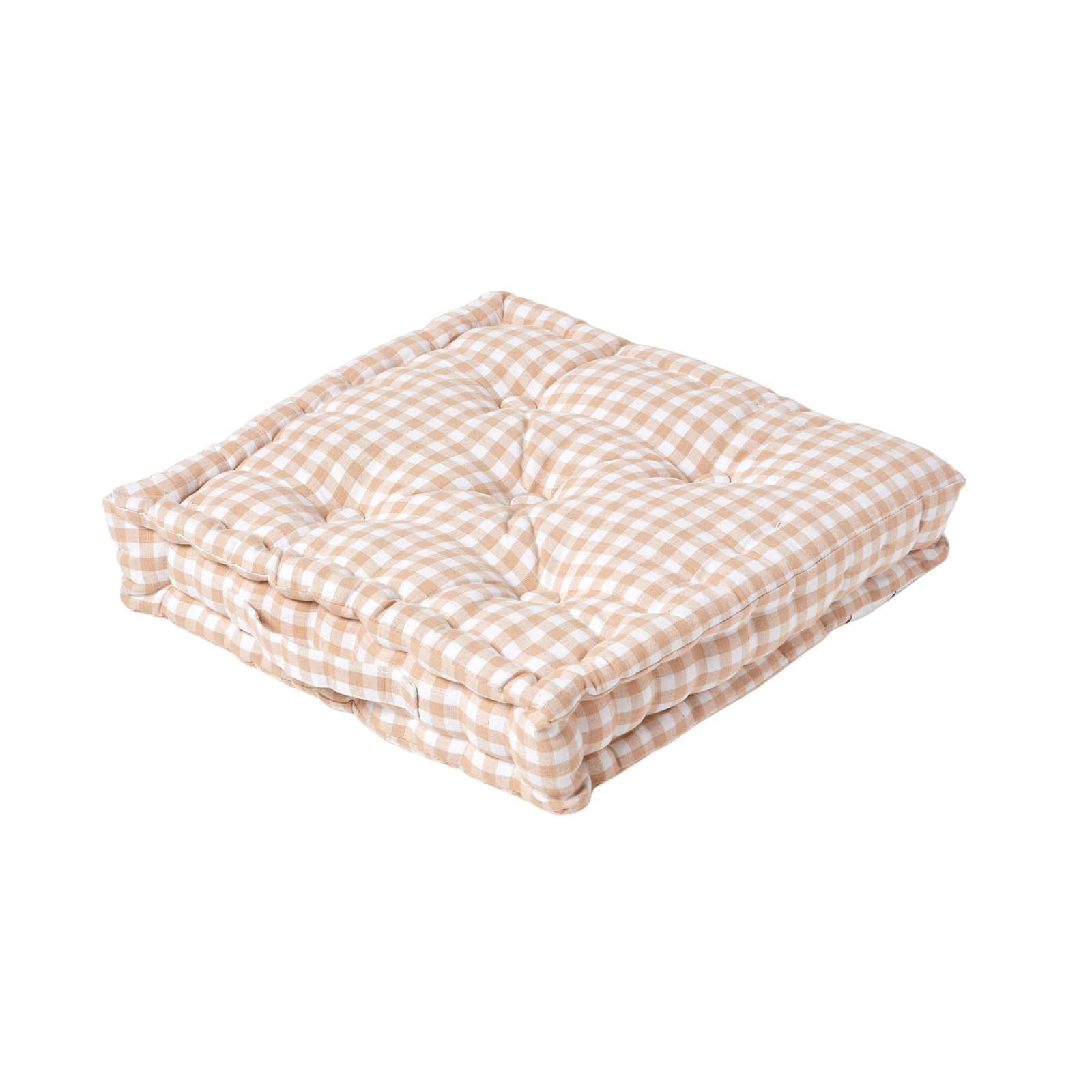 Cotton Gingham Check Floor Cushion | 50cm x 50cm | Beige