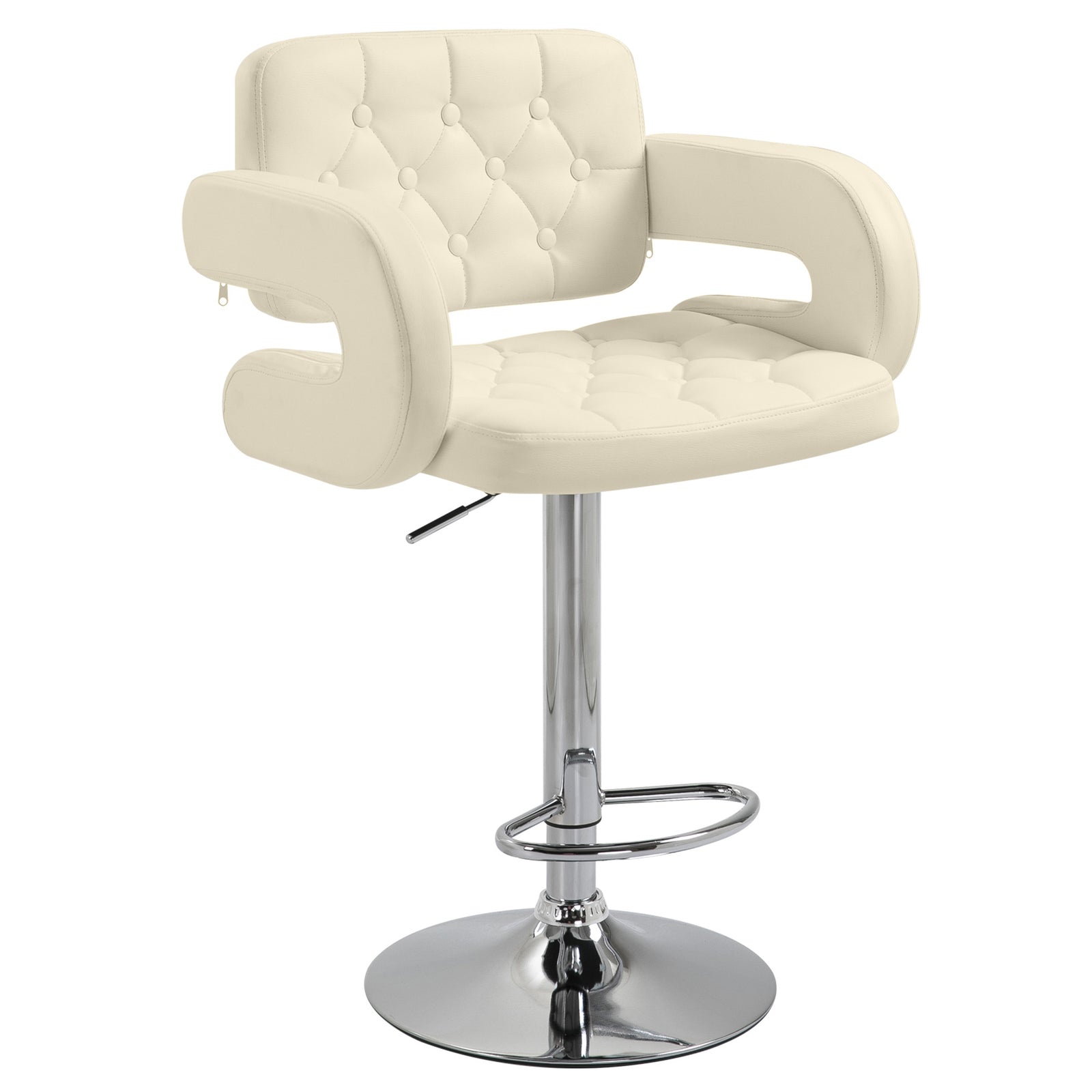 Adjustable Height Barstool Steel Pole Pu Leather | Beige