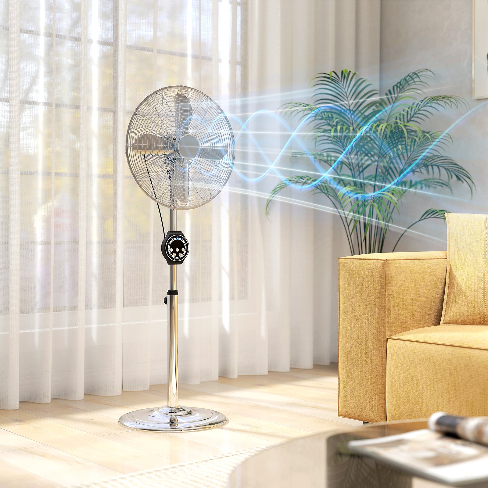 Metal Pedestal Fan With Oscillating, Adjustable Height, Remote