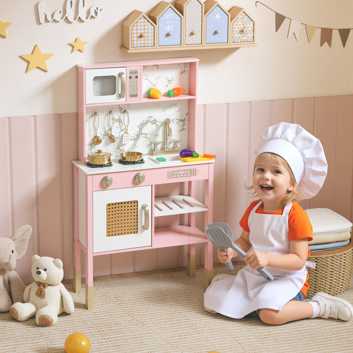 AIYAPLAY Kids Kitchen Playset With Pretend Play Kitchen Accessories, Pink