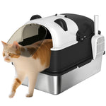 Xl Stainless Steel Litter Box Tray With Lid, Panda Style | Black
