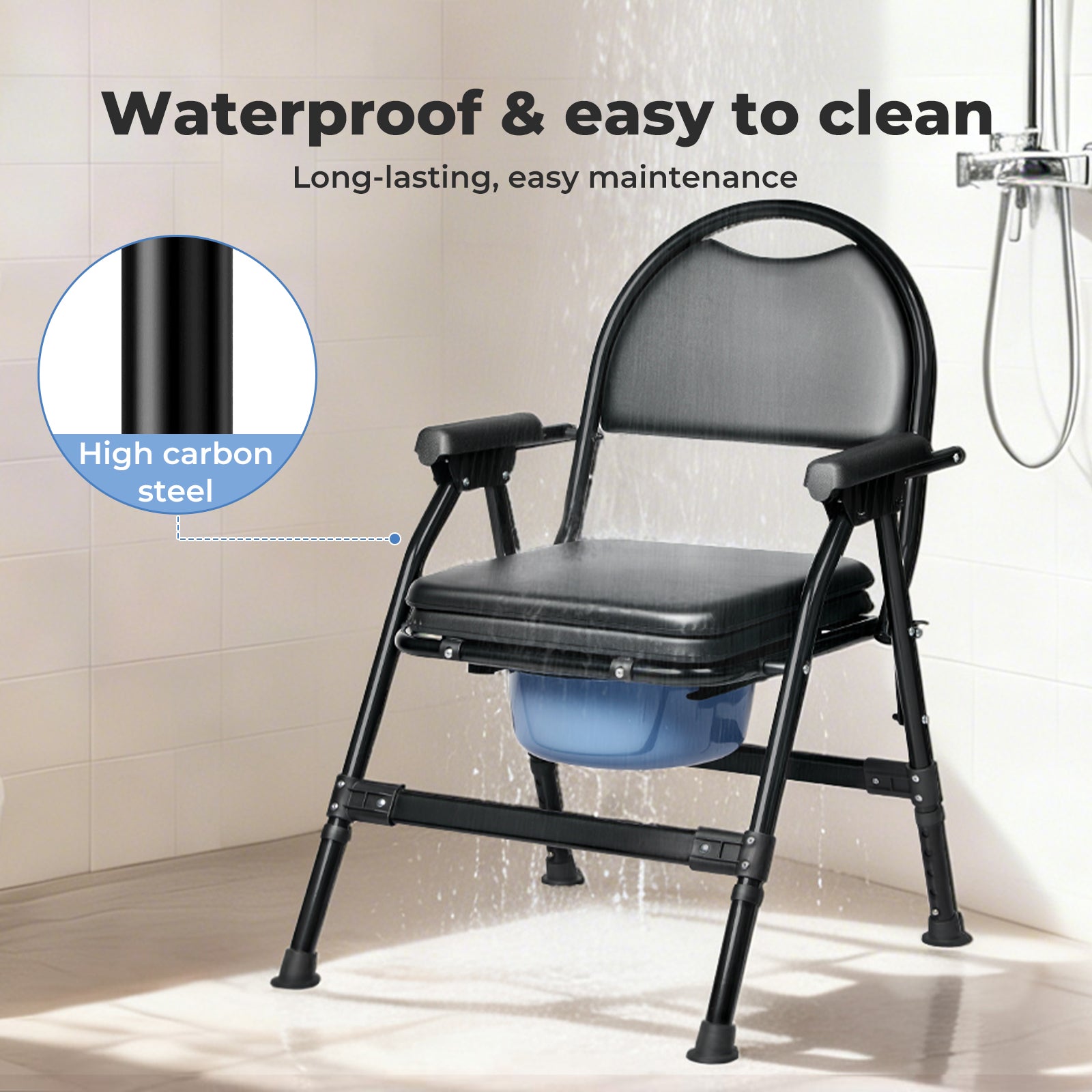 Commode Toliet Chair For Disabled Folding Adjustable Remmoveable Seat | Black