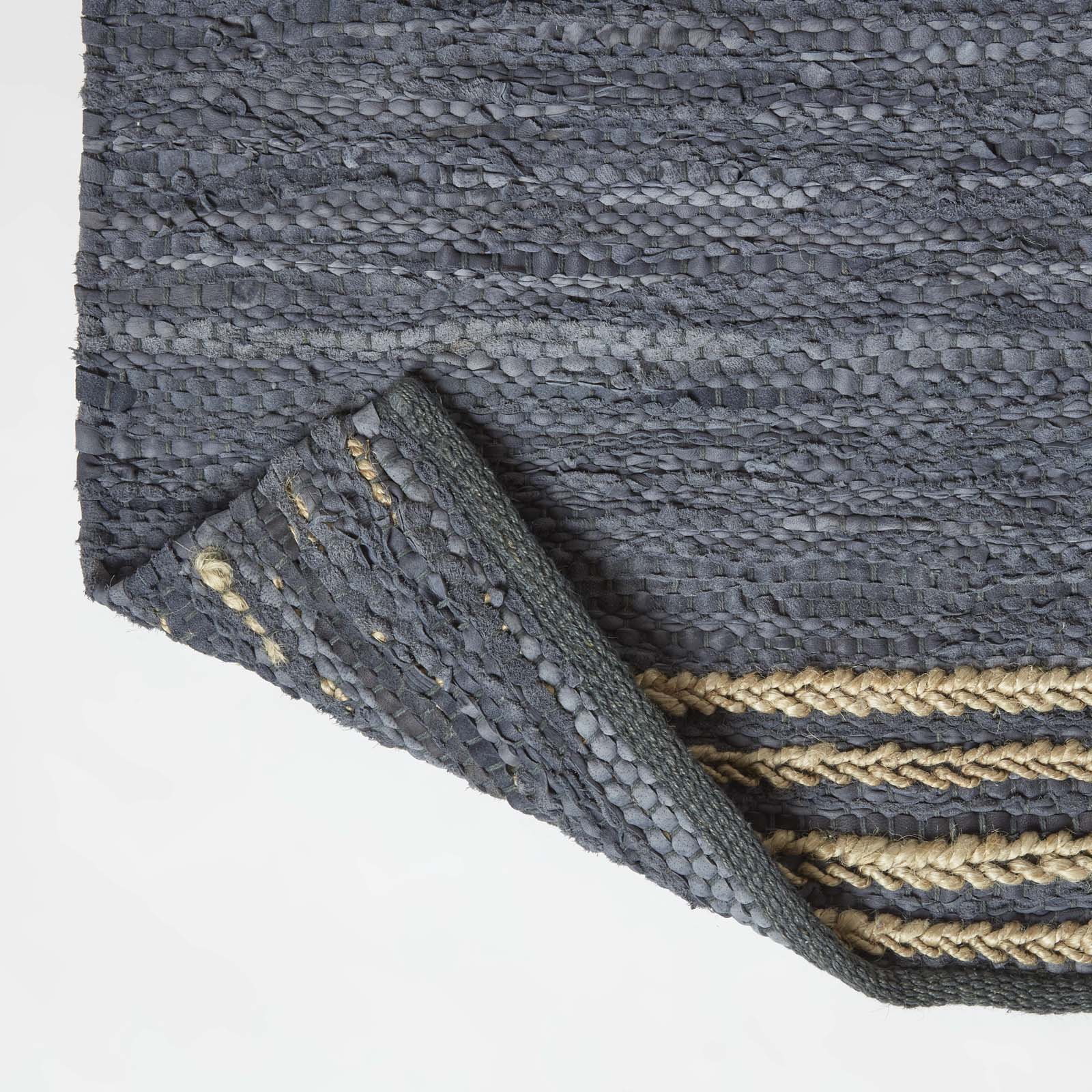 Recycled Leather Handwoven Stripe Rug | 120cm x 180cm | Grey