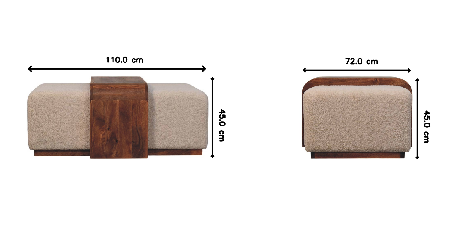 Arden Bench Duo Boucle-upholstered Seats, White And Brown