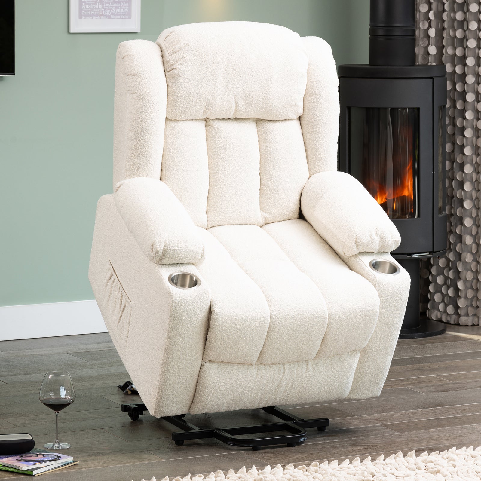 Redding Dual Motor Electric Lift Assist Recliner Chair With Massage And Heat | 1 | Cream