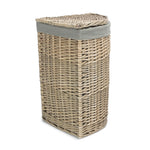Antique Wash Corner Linen Basket With Grey Sage Lining | Small