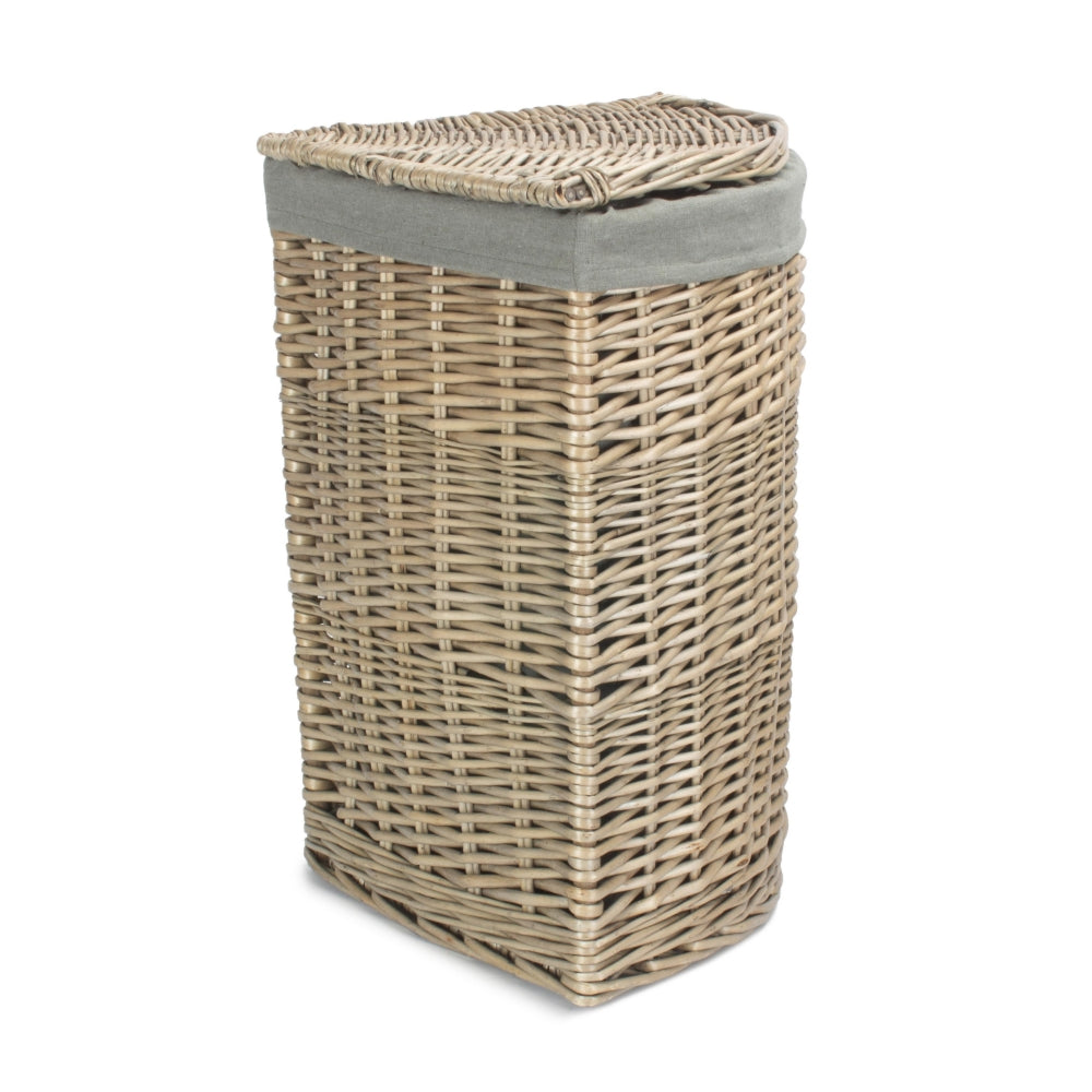 Antique Wash Corner Linen Basket With Grey Sage Lining | Small