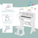 37 Key Keyboard Battery Piano Kids Microphone Stool Educational Game | White