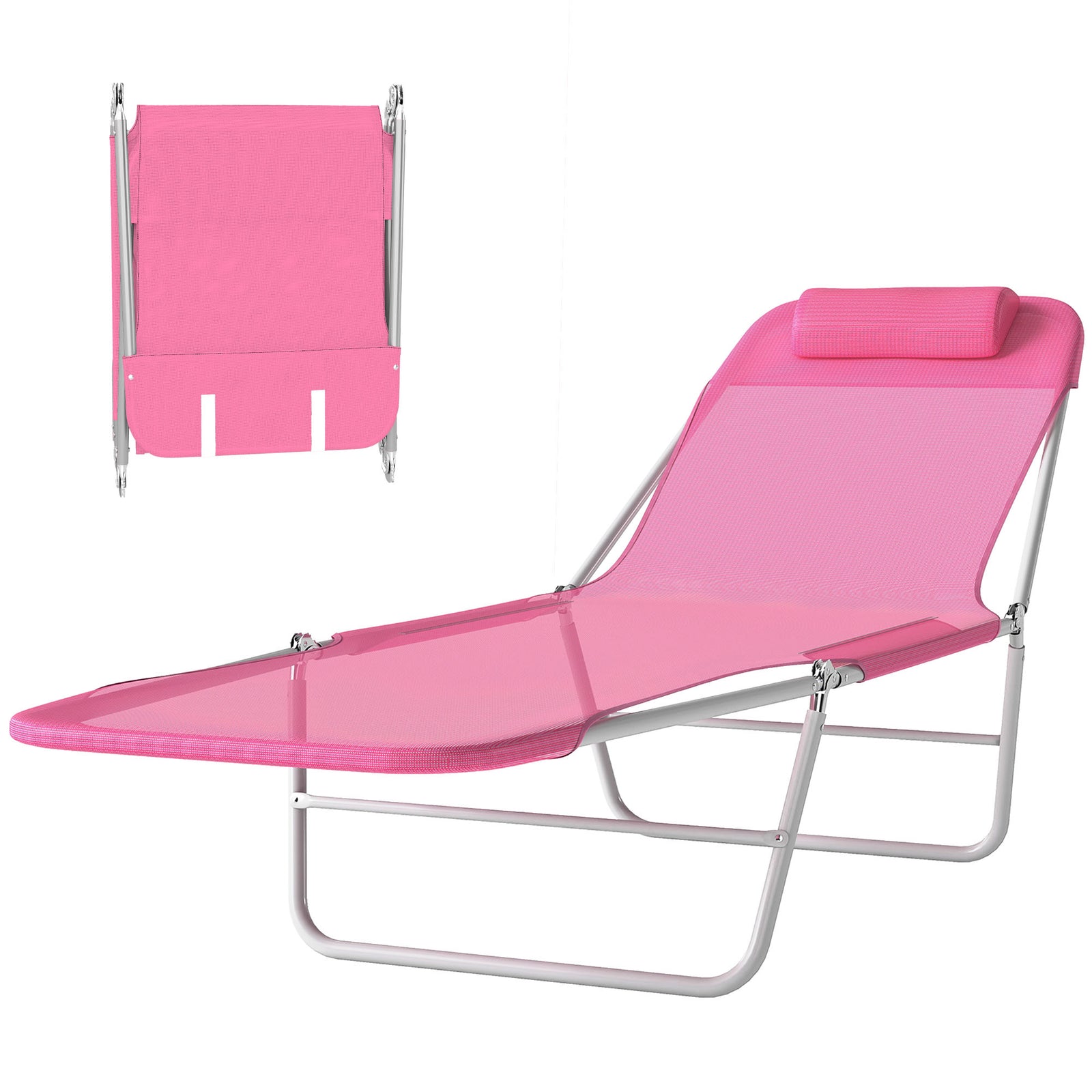 Adjustable Sun Bed Garden Lounger Recliner Relaxing Camping | Pink