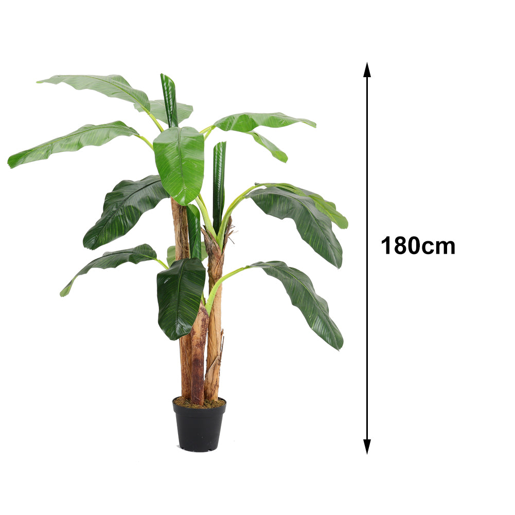 180cm H Banana Artificial Tree 3 Trunk In Black Planter