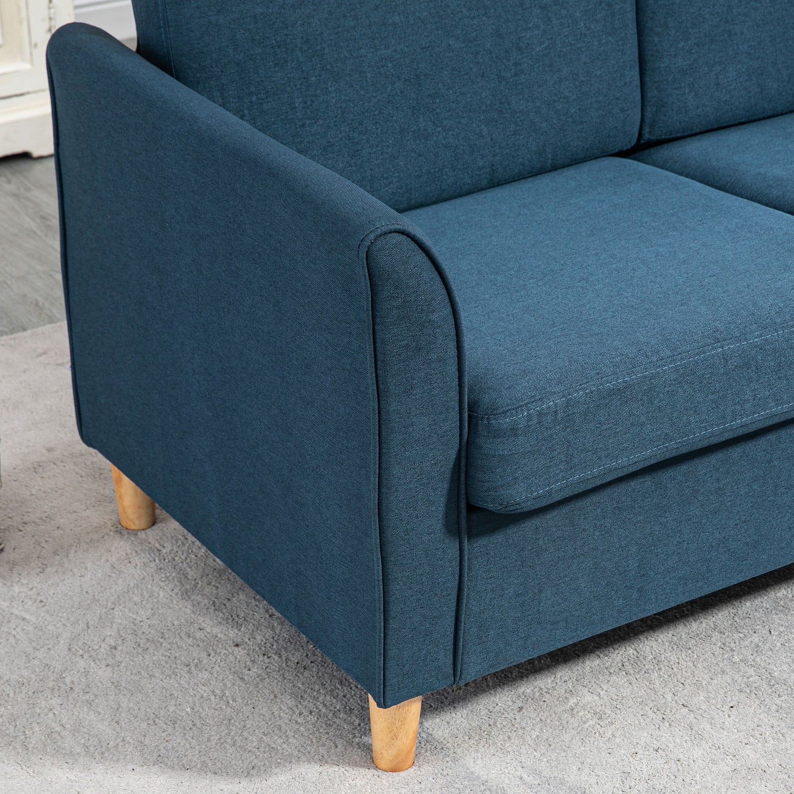 Double Seat Sofa Linen Upholstery Loveseat Couch Armrests | One Size | Blue