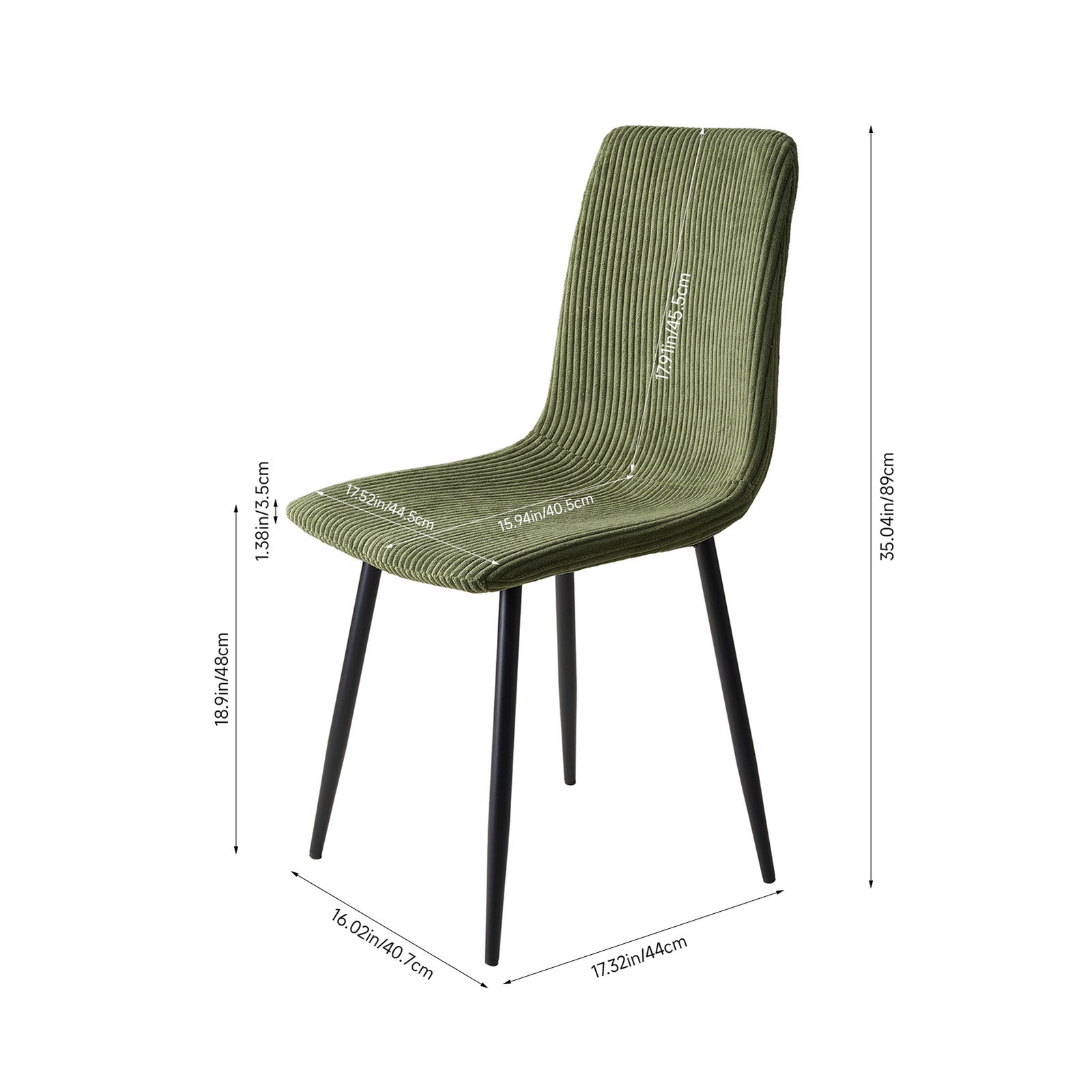 Corduroy Upholstered Dining Chairs | Set-of-2 | Dark Green