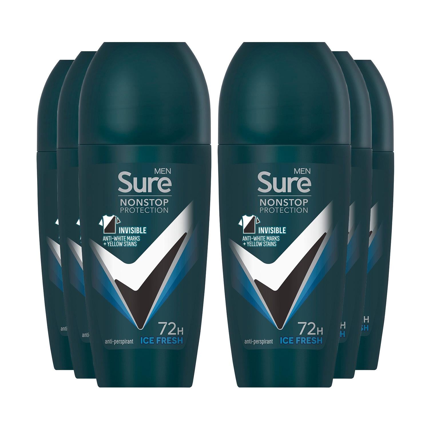 Men Anti-perspirant Roll On 72h Nonstop Protection Ice Fresh 50ml, 6 Pack | 6