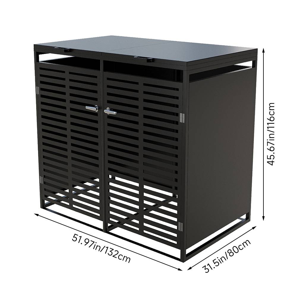 Double Wheelie Bin Storage Shed –ventilated Trash Bin Galvanized Steel Rubbish Bin Store For With Lockable Door & Lift-up Lids