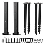 Fence Post Repair Stakes Kit Powder-coated Metal Garden Fence Support | Black