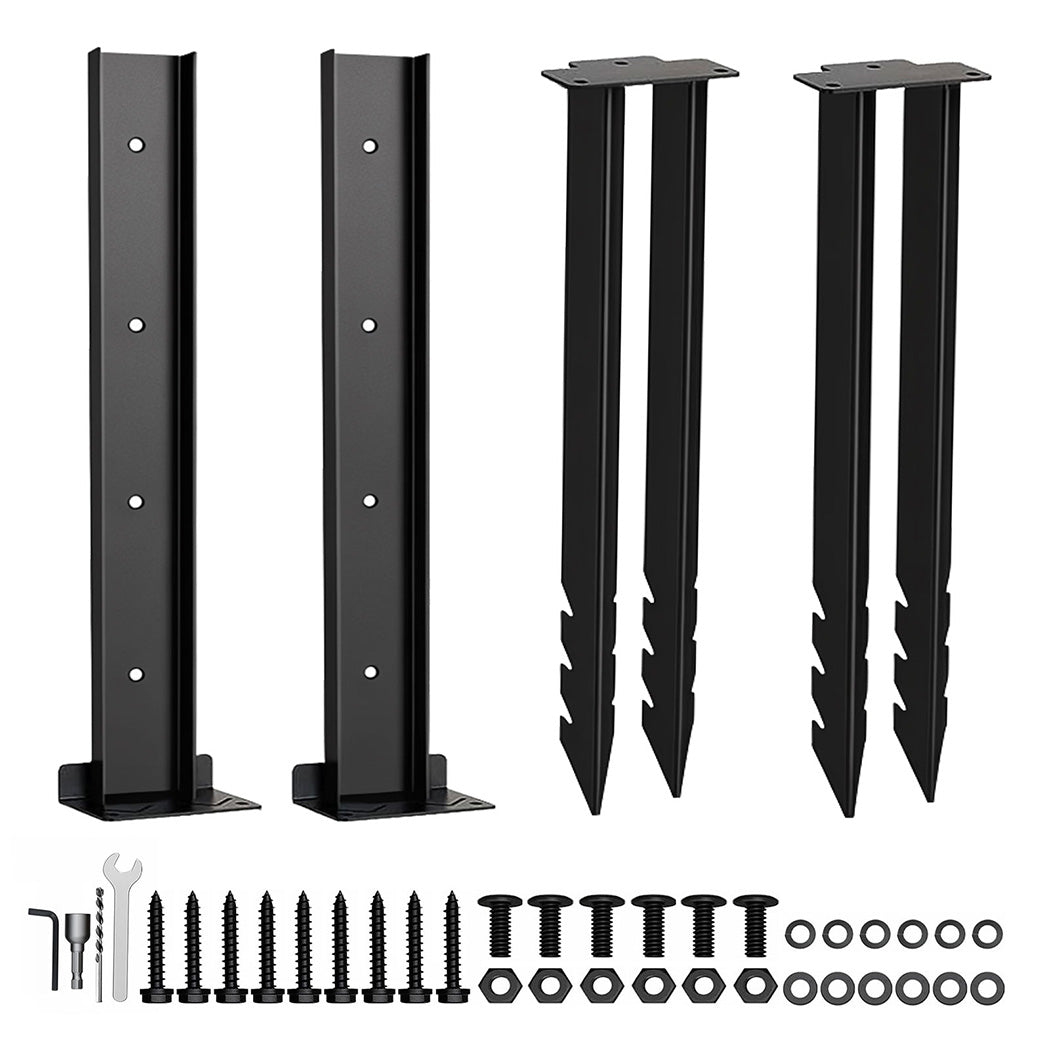 Fence Post Repair Stakes Kit Powder-coated Metal Garden Fence Support | Black