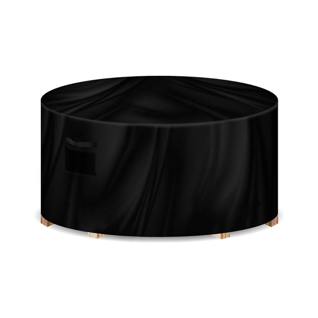 Round Outdoor Patio Waterproof Garden Furniture Cover, Weatherproof Table & Chair Set Protector | 190 x 80cm | Black