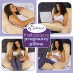 J Shaped Pregnancy Pillow, 140x70x20cm Shredded Memory Foam Full Body Maternity Cushion For Sleeping | J Shape | Cream