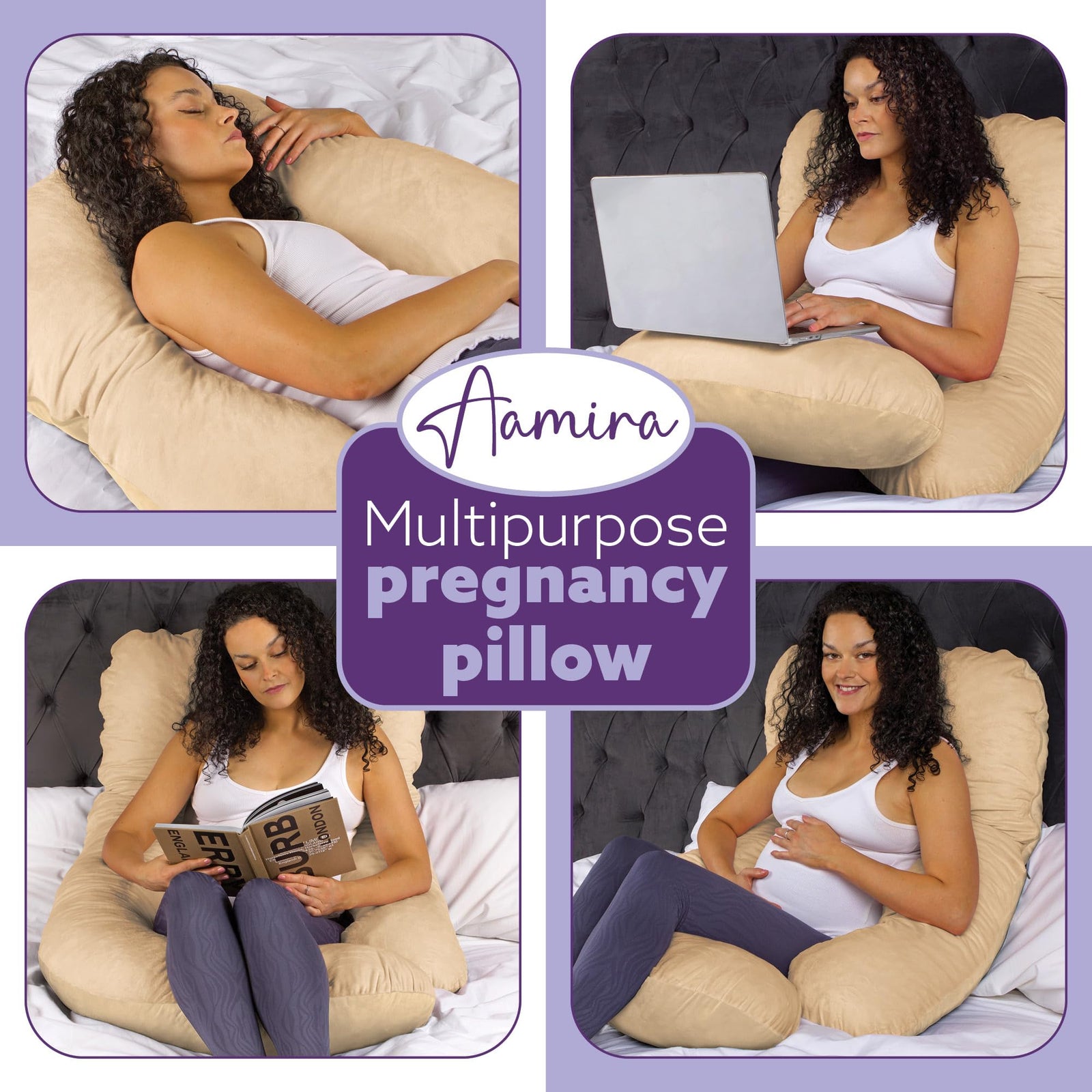 J Shaped Pregnancy Pillow, 140x70x20cm Shredded Memory Foam Full Body Maternity Cushion For Sleeping | J Shape | Cream