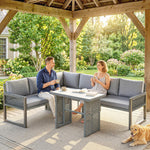 4 Piece Rattan Garden Furniture Set With 3 Loveseats, Table, Grey