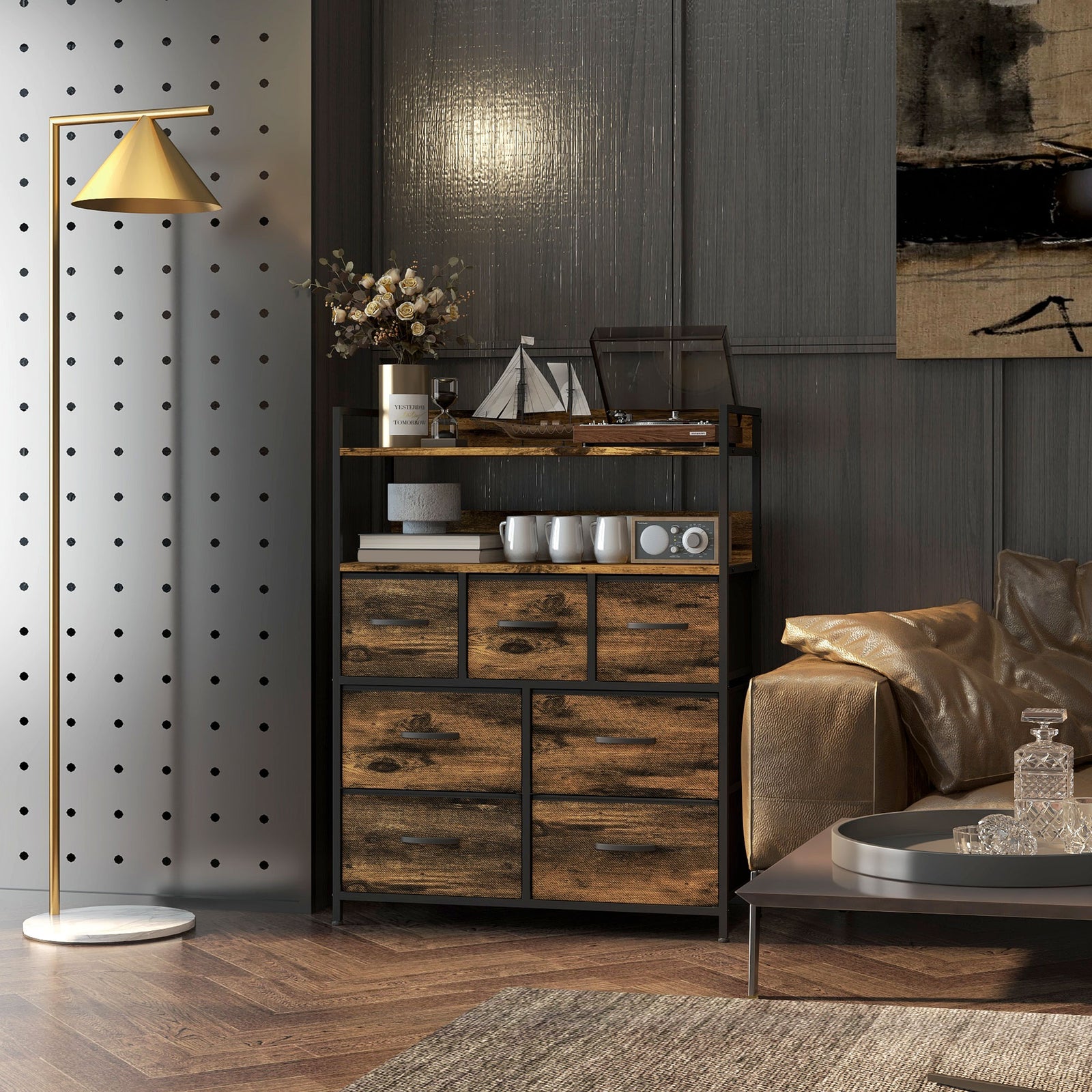 Bedroom Chest Of Drawers 4/5/6/7 Drawer Dresser W/ Shelf | Extra Large | Brown