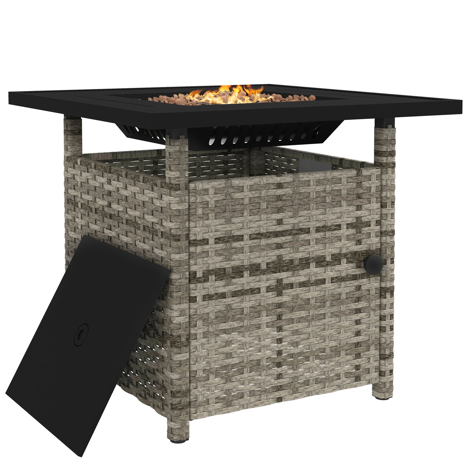 72.6cm Pe Rattan Fire Pit Table For Garden With Rain Cover | Gray