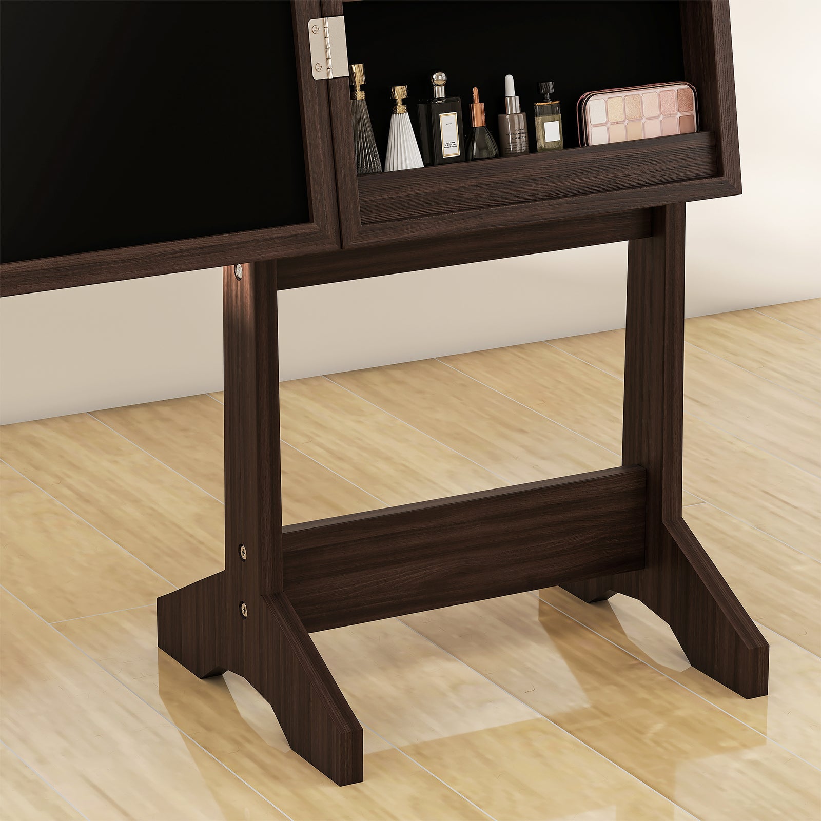 Freestanding Mirror Jewelry Cabinet With Led Lights | Dark Brown