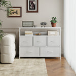 5-drawer Metal Frame Chest Of Drawers Storage Cabinet With Power Strip | White