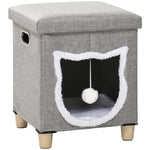2 In 1 Cat Bed Ottoman W/ Removable Cushion, Handles, Scratching Pad