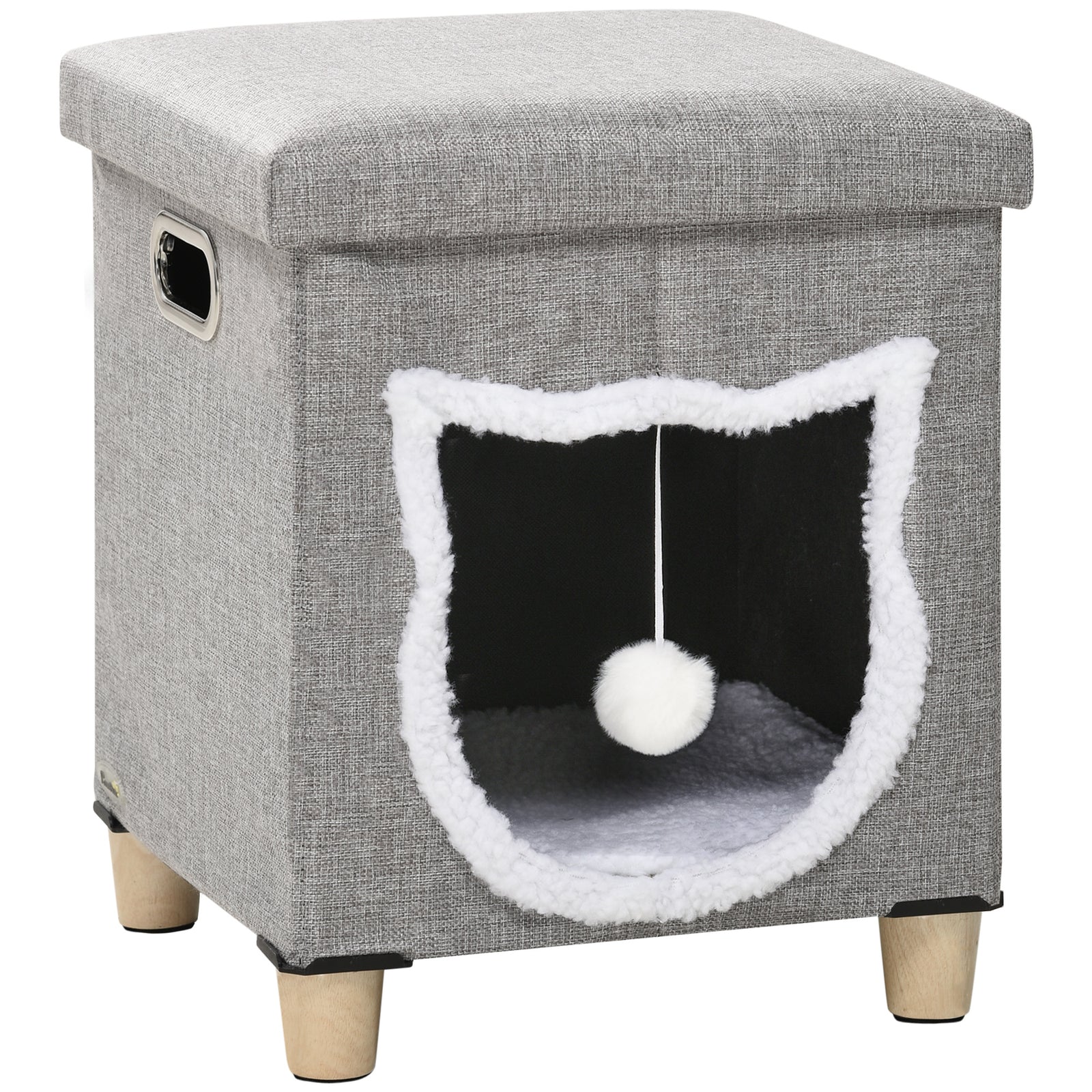 2 In 1 Cat Bed Ottoman W/ Removable Cushion, Handles, Scratching Pad