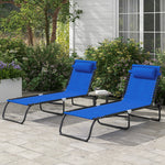 2 Pcs Beach Chaise Lounge 4 Adjustable Positions | Set of 2 | Navy Blue