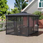 3x3.65m Gazebo With Double Roof And Mesh Curtains Outdoor Patio Pavilion For Backyard, Lawn, Deck