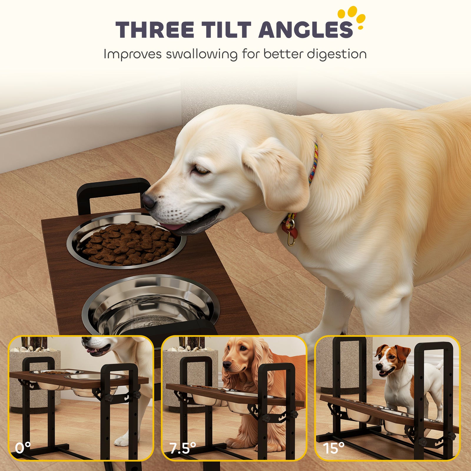 Raised Dog Bowls With 4 Heights Adjustable And 3 Adjustable Angles