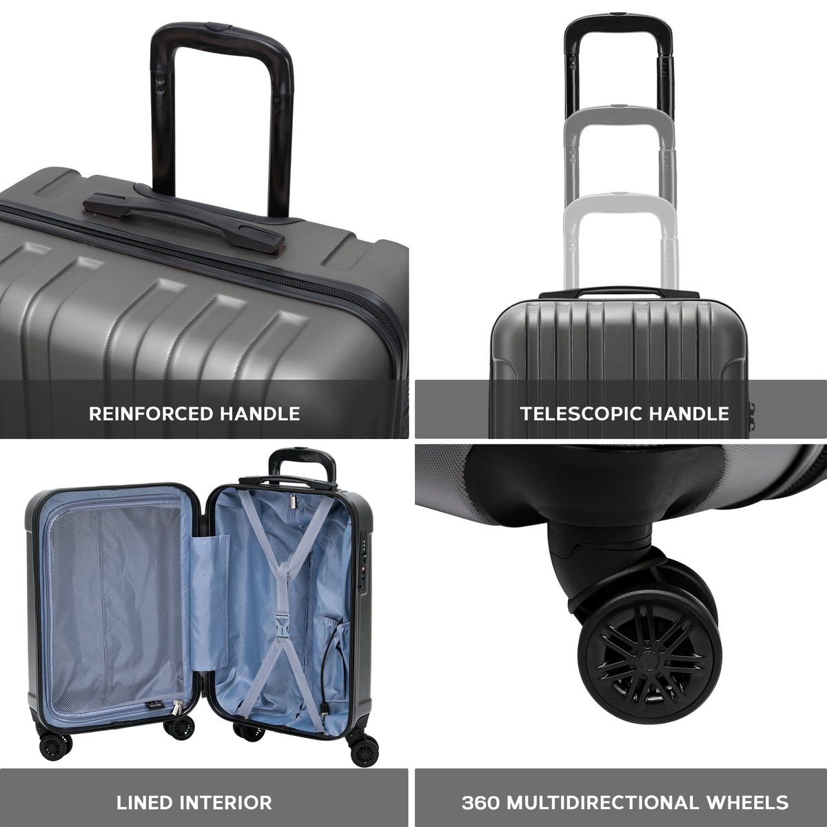 Set Of 3 Hard Shell Suitcases Overhead Carry On Cabin Bag & Check In 20kg+ Medium And Large Bag. | Set of 3 | Anthracite