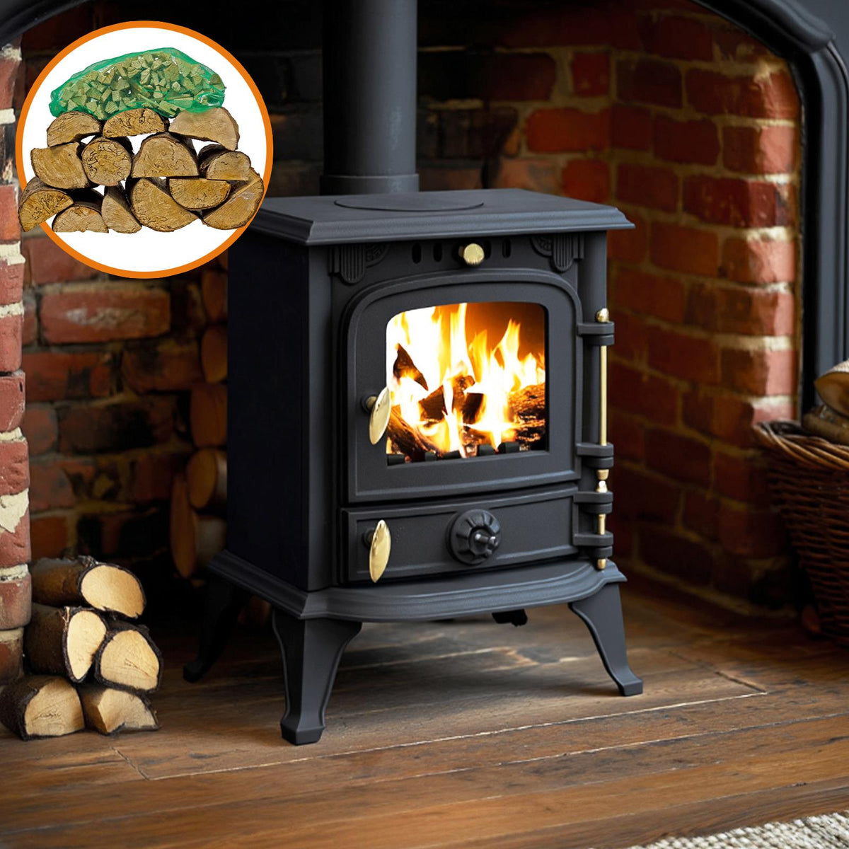 Cast Iron Multifuel Stove + Firewood Starter Kit | 4.5kw | Cast Iron