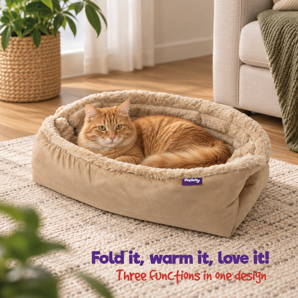 Petlicity 3 In 1 Self Heating Pet Bed Mat With Striped Faux Fur