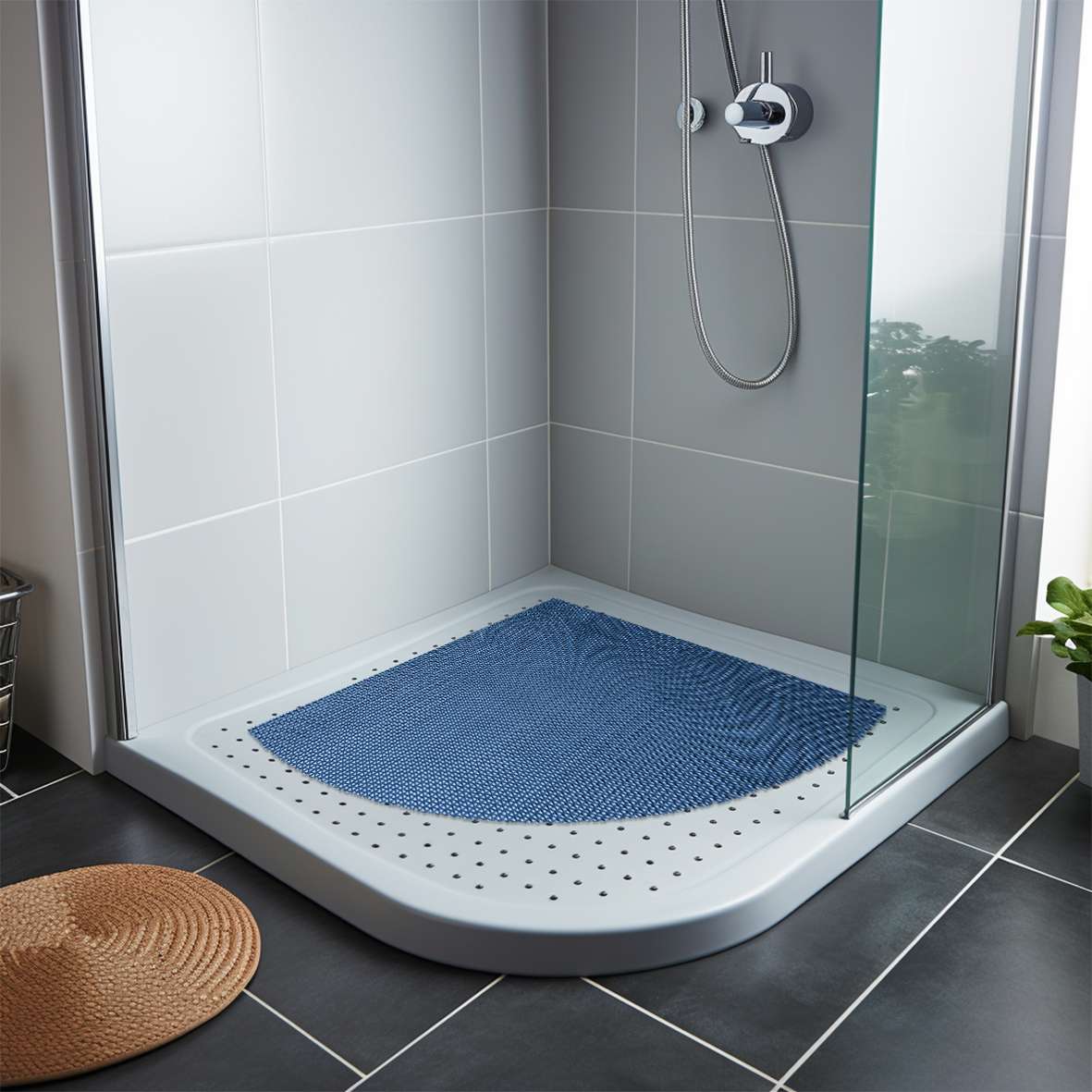 Reversible Shower Mat In Dual-colour- Quadrant Shower | 60cm x 60cm | Blue & Green