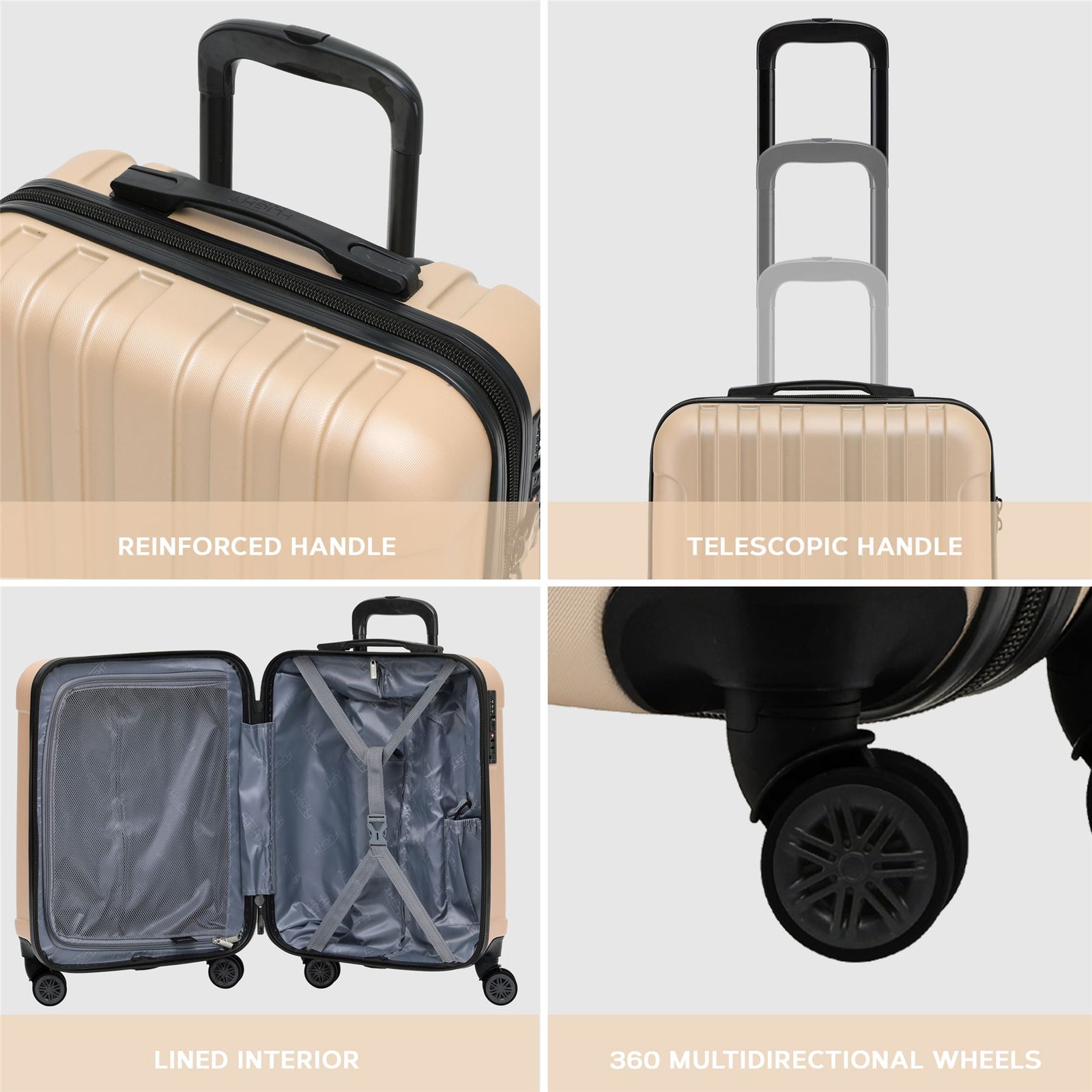 55x40x20cm Lightweight Luggage Overhead Cabin Hard Shell Cabin Suitcase 60+ Airlines Approved - Carry On Case - 4 Wheels | Cabin | Champagne