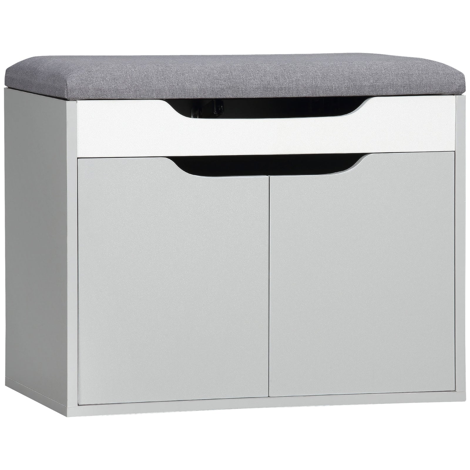 Upholstered Entryway Shoe Bench W/ Storage Cabinet
