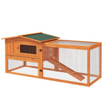 Rabbit Hutch And Run Outdoor W/ Sliding Tray Hay Rack Ramp, 156x58x68cm | Orange