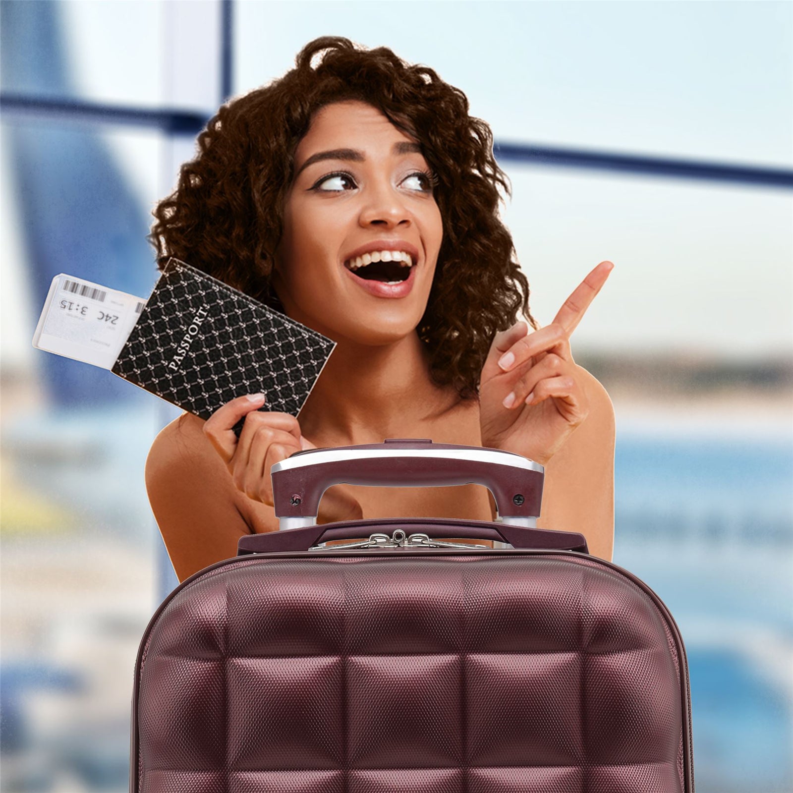 Medium 25" Hard Shell Bubble Design Check-in Suitcase Hold Luggage Bag 20kg+ | Medium | Burgundy