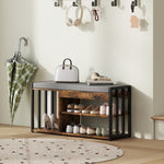 HOMCOM Upholstered Entryway Shoe Bench With Storage Shelves, Rustic Brown