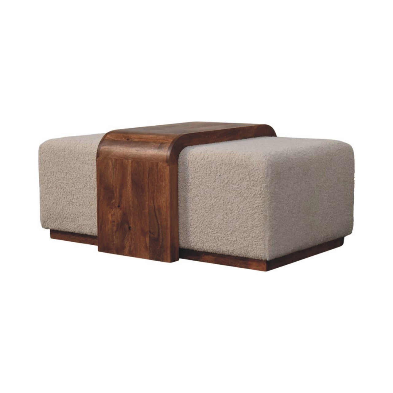Arden Bench Duo Boucle-upholstered Seats, White And Brown