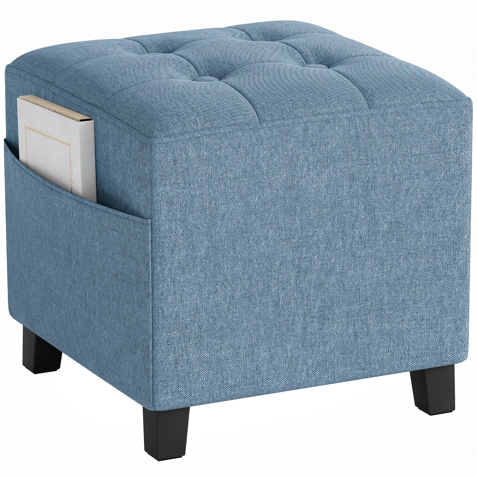 Small Ottoman With Side Pocket Living Room | Dark Blue